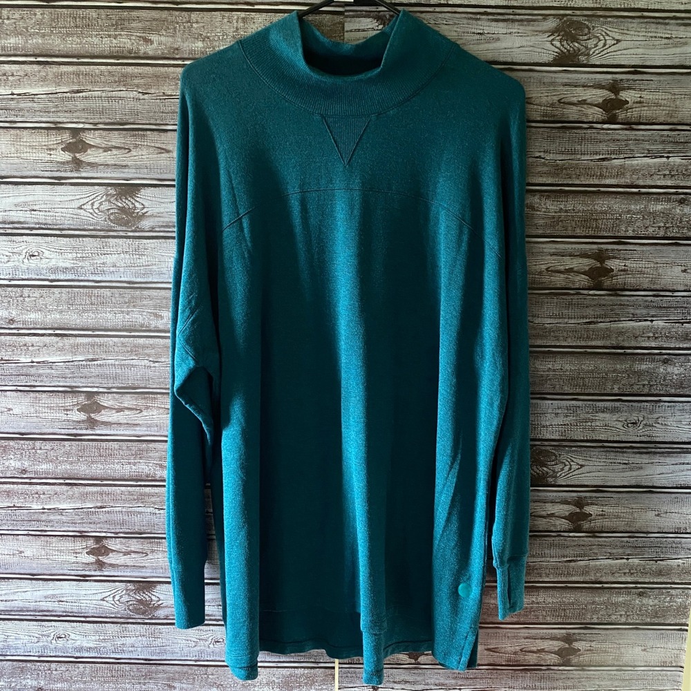 LL Bean Women's Long-Sleeved Top Size 2X Teal Logo Mock Neck